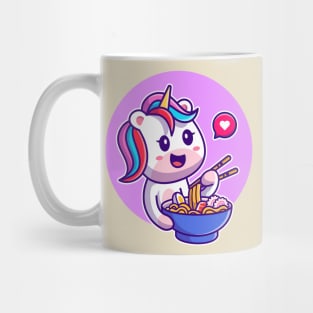 Cute Unicorn Eating Noodle With Chopstick Cartoon Mug